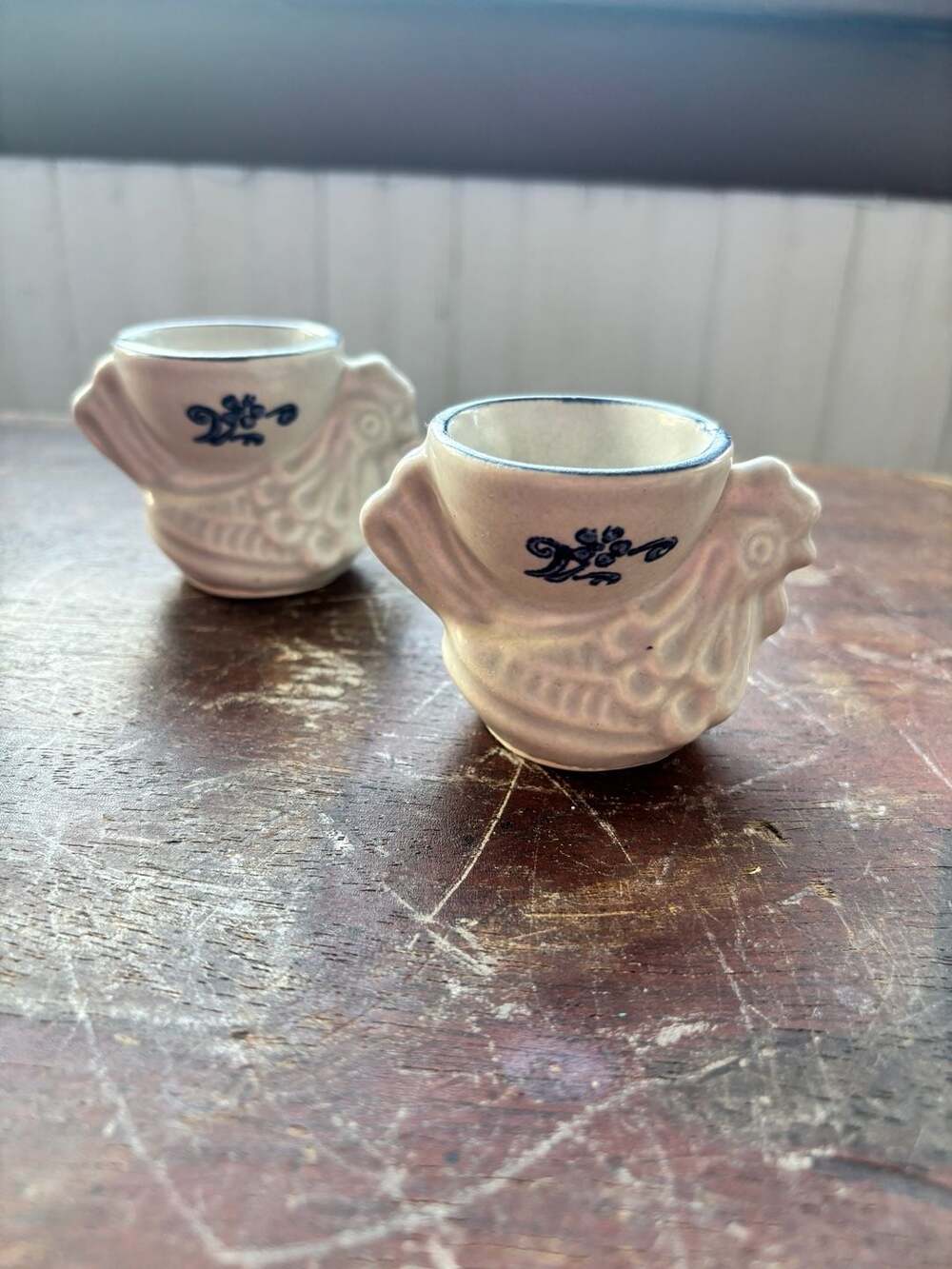 Pfaltzgraff Yorktowne Rooster Hen Ceramic Egg Cups - Set of 2